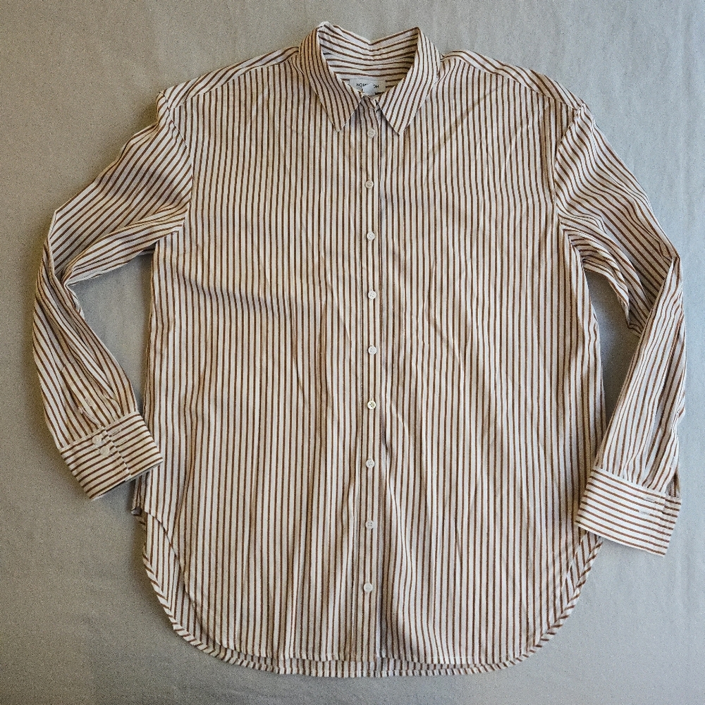 Nordstrom Women's M Oversized White & Brown Stripe Button Down Boyfriend Shirt
